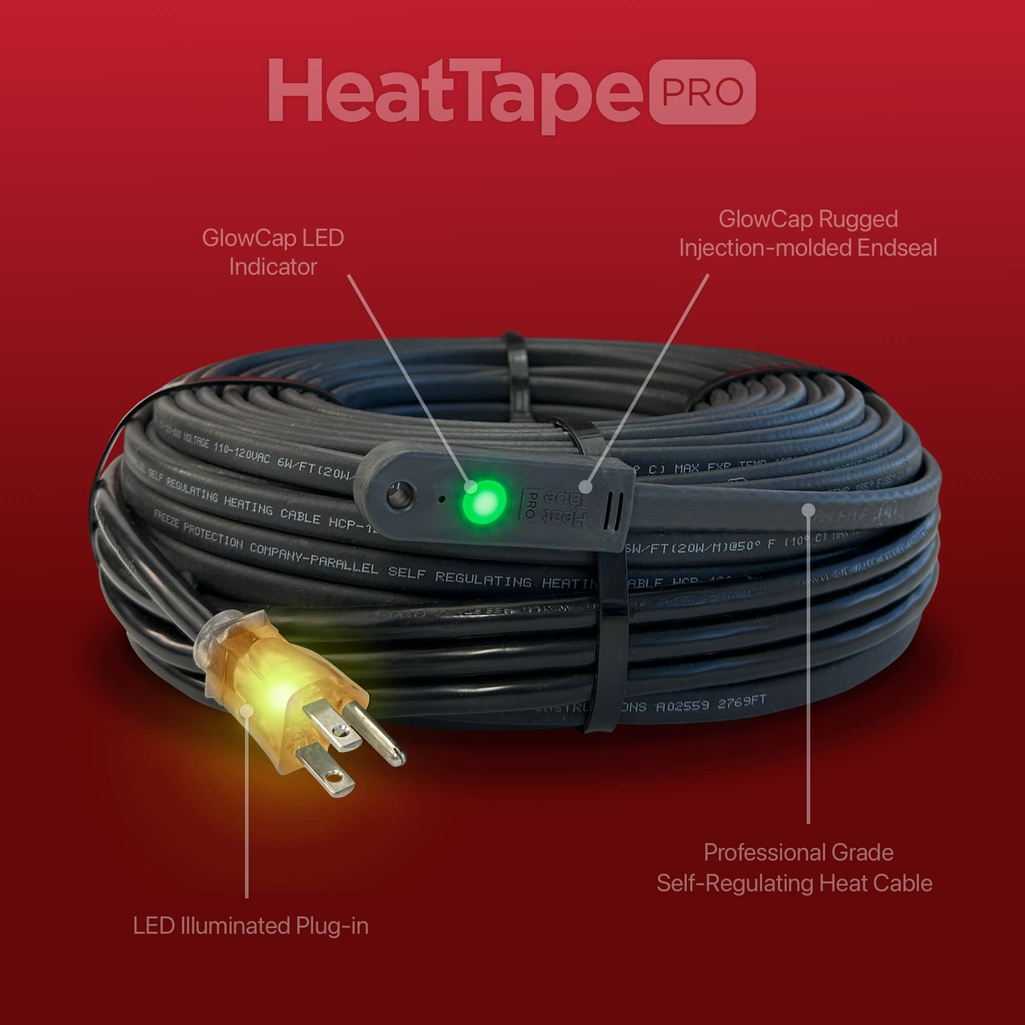 Buy Radiant Solutions CompanyIntelligent Heat Tape for Water Pipe Freeze  Protection - With GlowCap™, Built-in Thermostat, Tape Included, 10 YR  Warranty, Heavy-Duty, Self-Regulating, 120V (30 Ft) Online at  desertcartINDIA