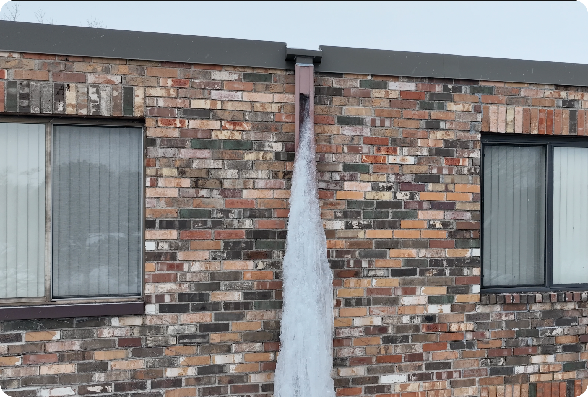 Ice buildup near gutter